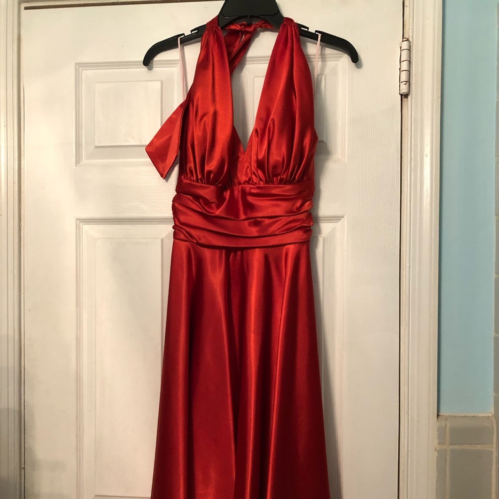 Blood Orange Flare Halter Dress